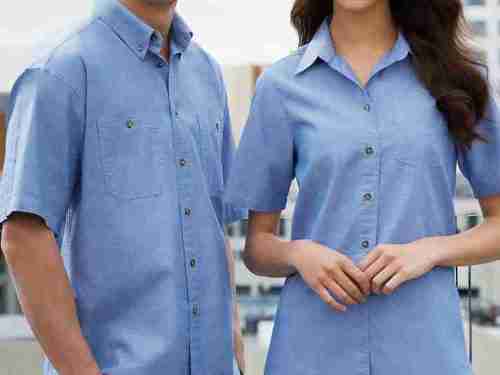 Mens Wrinkle Free Chambray Short Sleeve Shirt